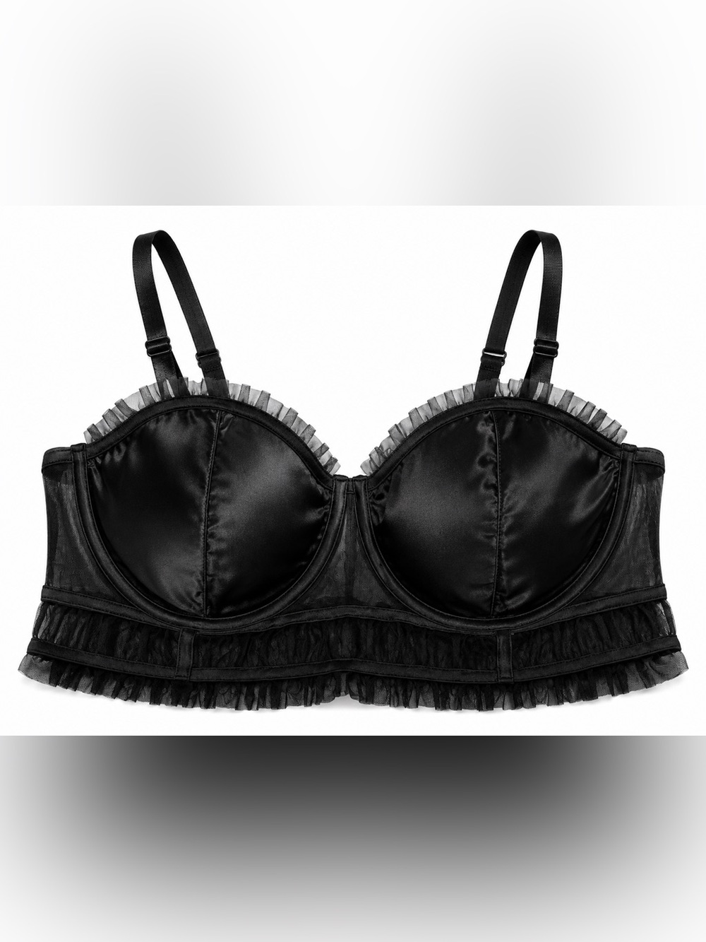 Auden Black Satin Ruffled Longline Bra